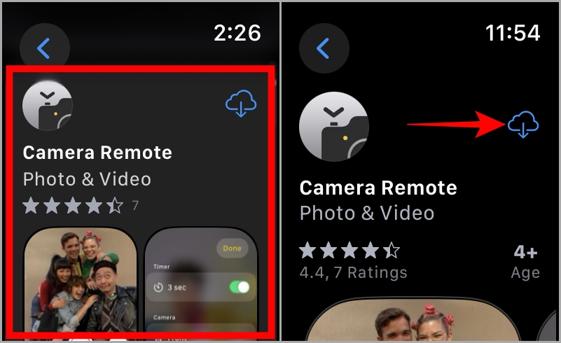 Загрузите приложение Camera Remote на Apple Watch