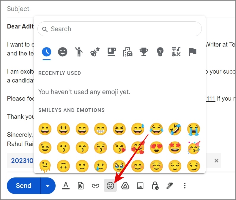 Кнопка Emojis в Gmail