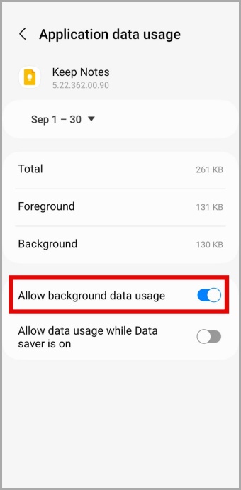 Включить использование фоновых данных для Google Keep на Android