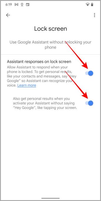Включить Google Assistant на экране блокировки