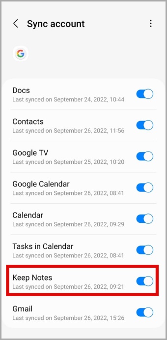 Включите Google Keep Sync на телефоне Android