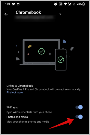 Включение фотографий и мультимедиа на телефоне Android для Chromebook