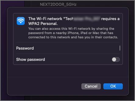 Введите пароль Wi-Fi на Mac