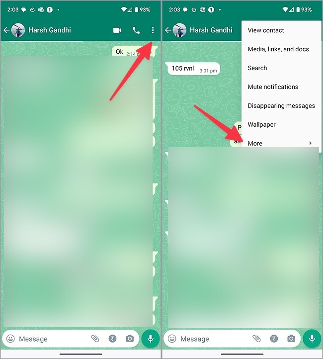 развернуть дополнительное меню в WhatsApp для Android