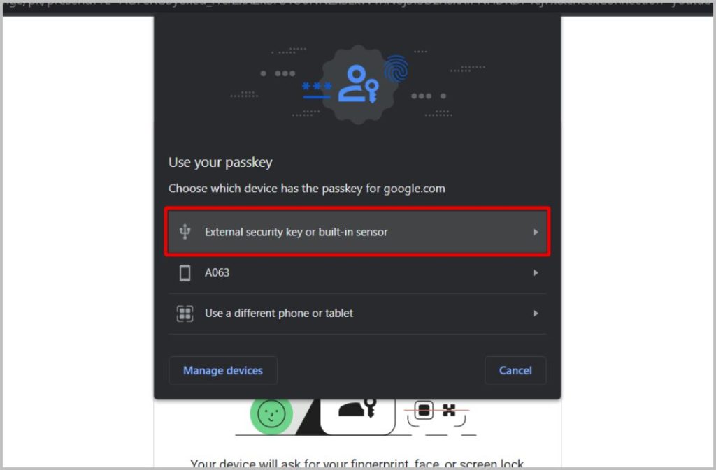 Использование ключа безопасности для входа в Google Passkey