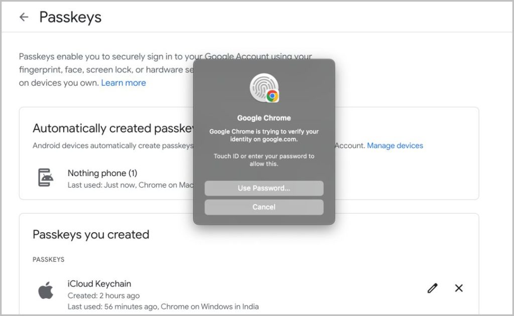 Использование Touch ID в качестве пароля Google на Mac