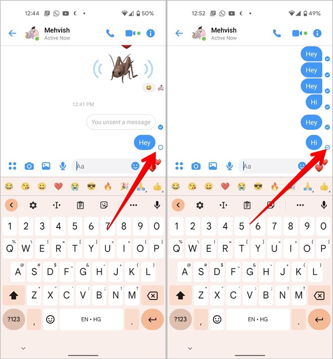 Значки Facebook Messenger Сообщение отправлено