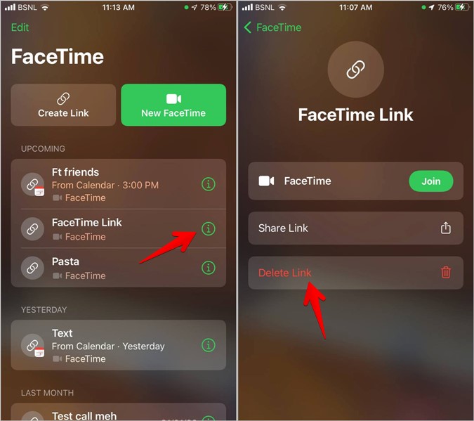 Ссылки Facetime Удалить информацию