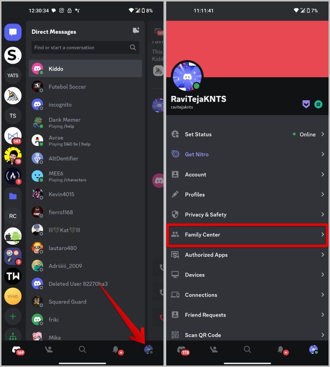 Открытие Семейного центра на Discord Mobile