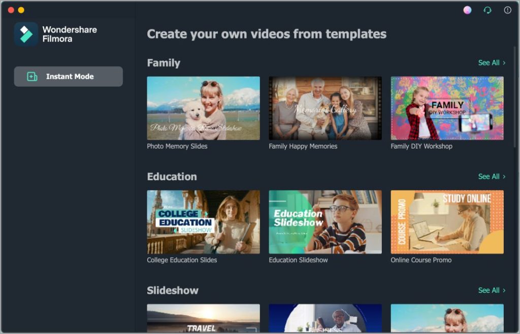 Шаблоны Filmora Instant Mode