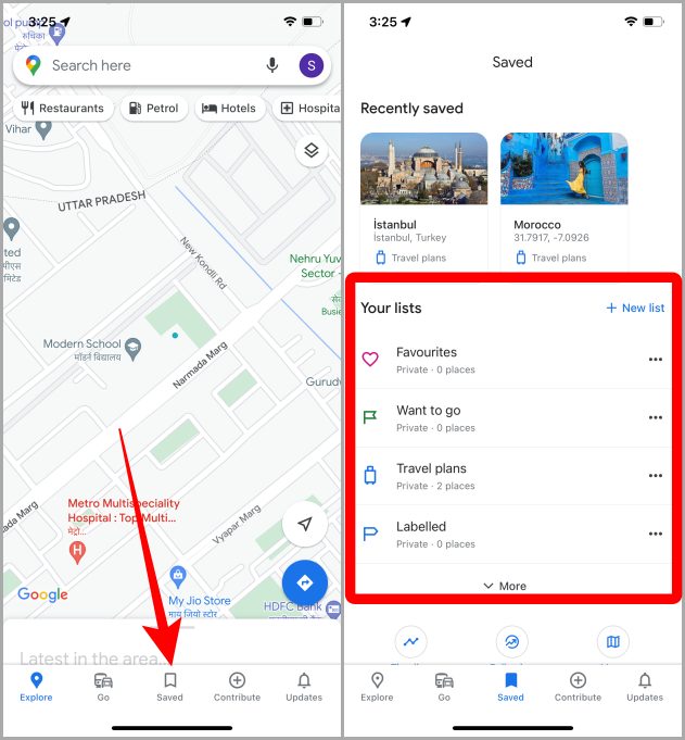 Найдите все свои списки Google Maps на iPhone