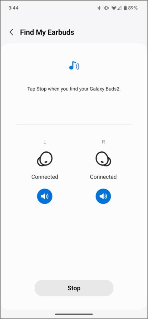 Приложение «Найти мои наушники» в приложении Galaxy Wearable на Android