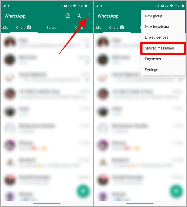 Найдите помеченные сообщения в WhatsApp на Android