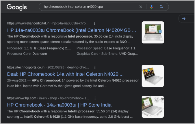 Поиск сведений о Chromebook в Google