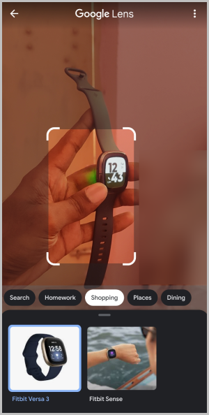 поиск модели Fitbit с помощью Google Lens