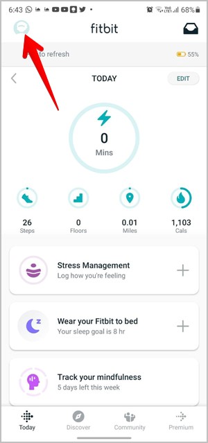 Изображение профиля уведомлений Fitbit