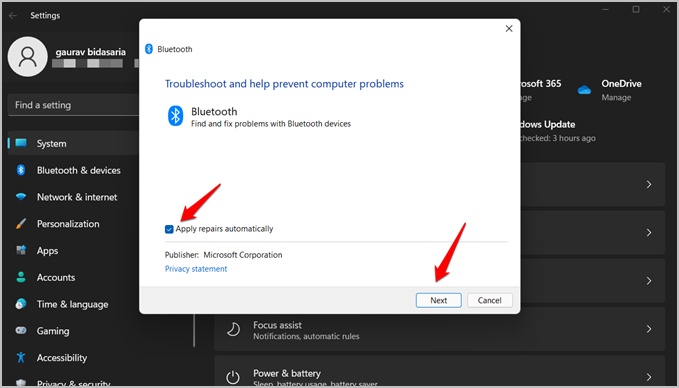 Устранение неполадок Bluetooth в настройках Windows 11