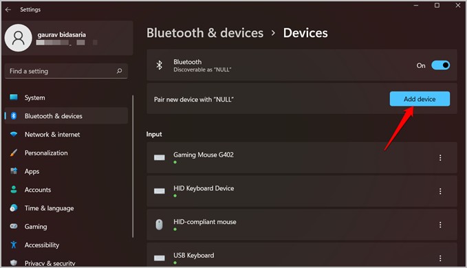 добавление нового устройства Bluetooth в Windows 11