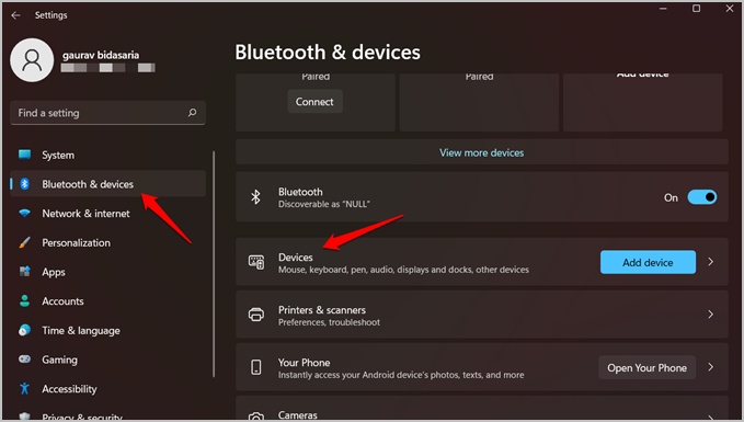 опция Bluetooth в настройках Windows 11