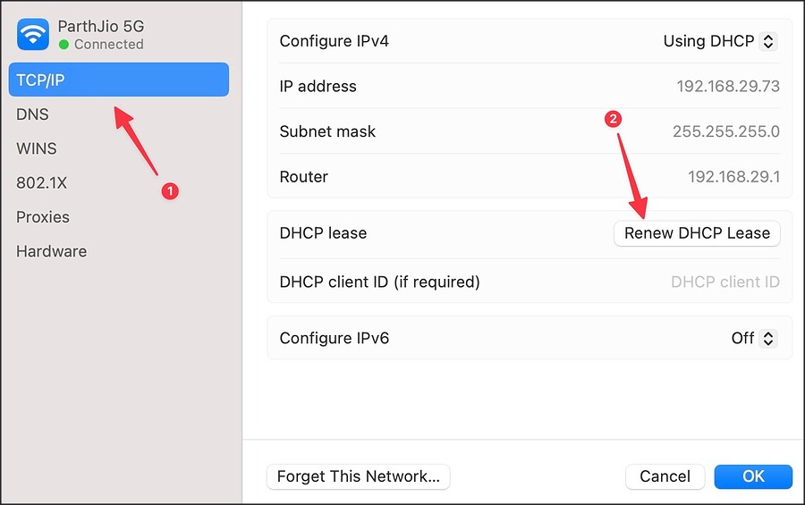 продлить аренду DHCP