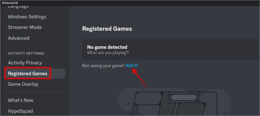 добавить или зарегистрировать игры в Discord