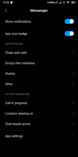 опция уведомления мессенджера в настройках Android