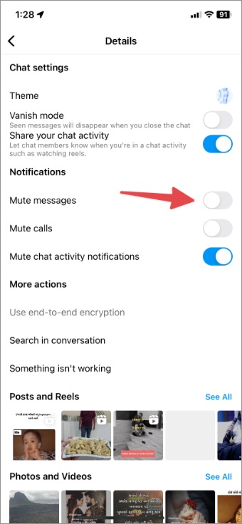 отключить беззвучные сообщения в Instagram