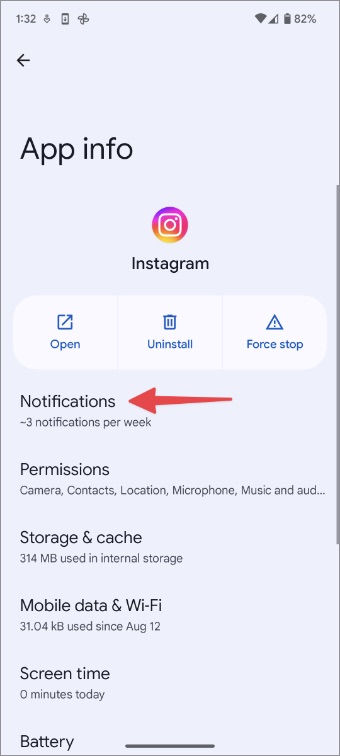 выбрать уведомления Instagram на Android