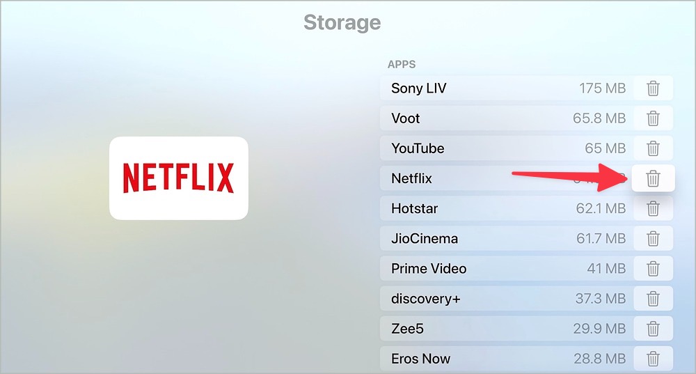 Удалить Netflix на Apple TV