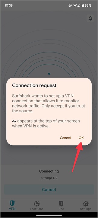 включить запрос VPN на Android