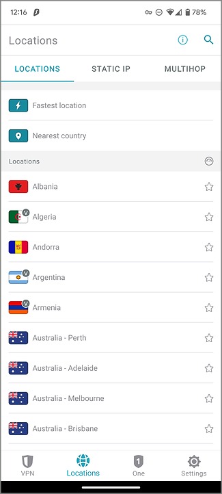 изменить VPN-сервер на Android