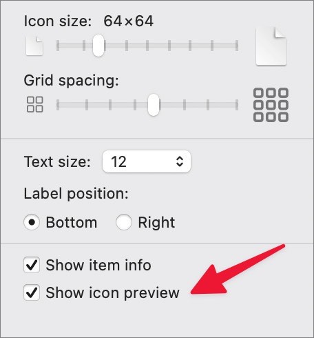 включить предварительный просмотр значков в macOS