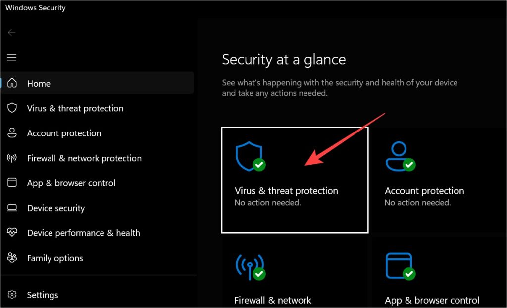 открытая защита от вирусов и угроз от безопасности Windows на ПК с Windows