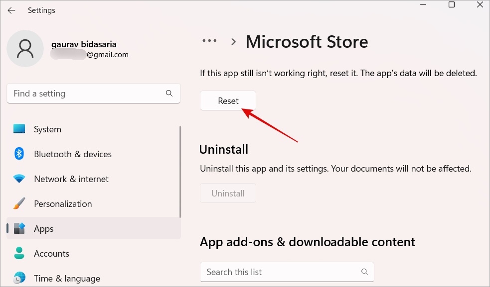 очистить кеш Microsoft Store в Windows