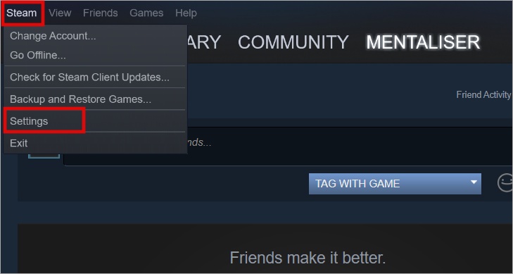 настройки Steam в Windows