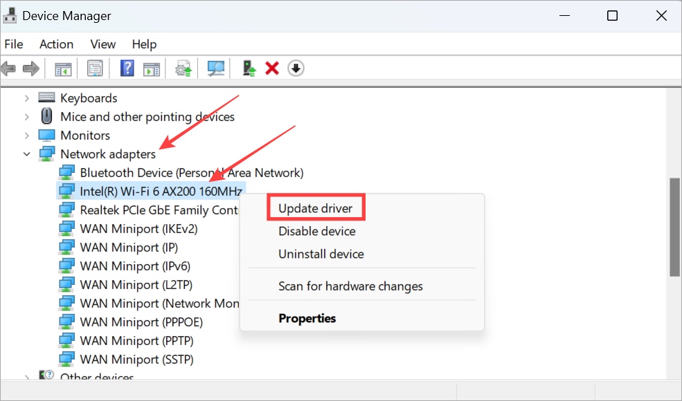 обновить драйвера адаптера Wi-Fi в Windows