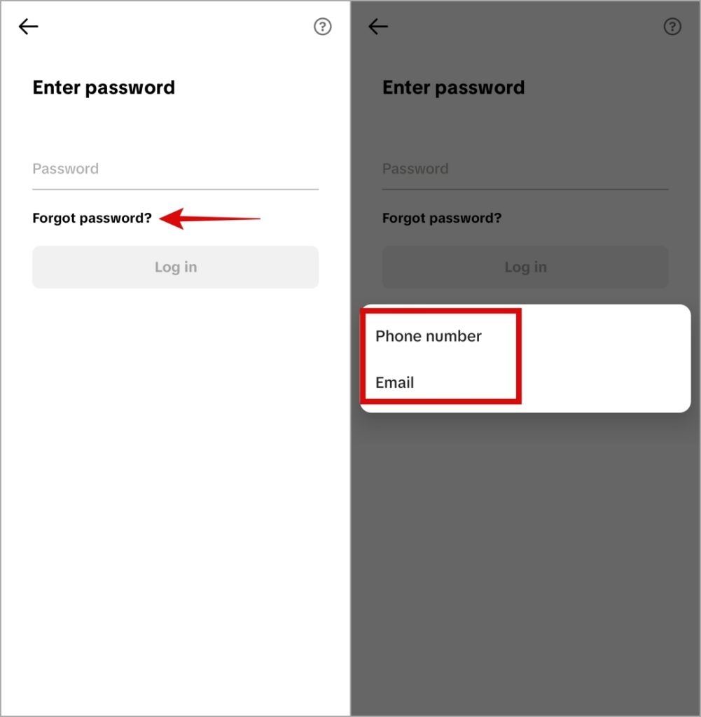 Функция «Забыли пароль» в приложении TikTok