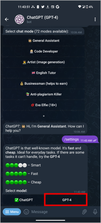 использование chatgpt-4 в группе Telegram с использованием ботов