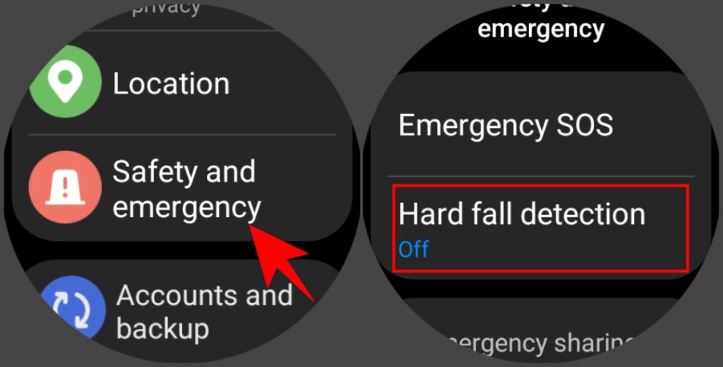 Раздел «Безопасность и экстренная помощь» в настройках Galaxy Watch