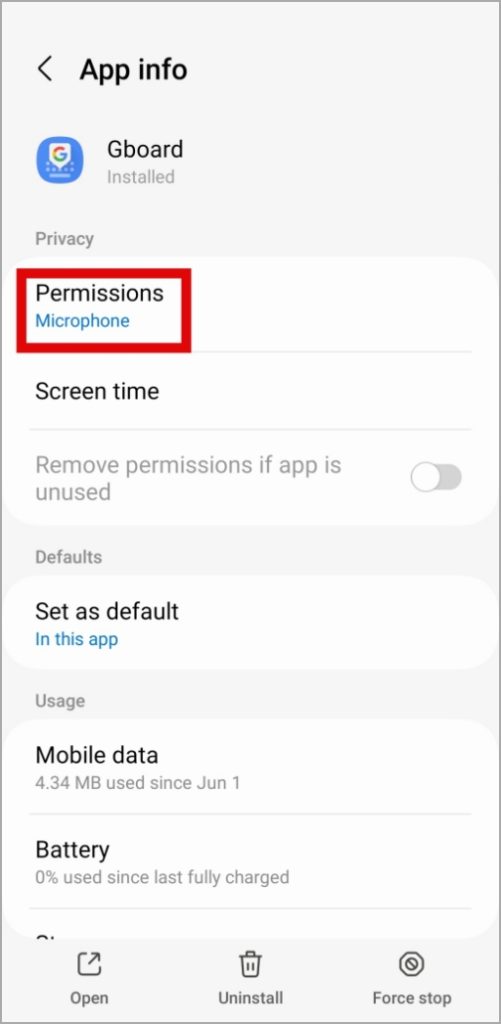 Разрешения приложения Gboard на Android