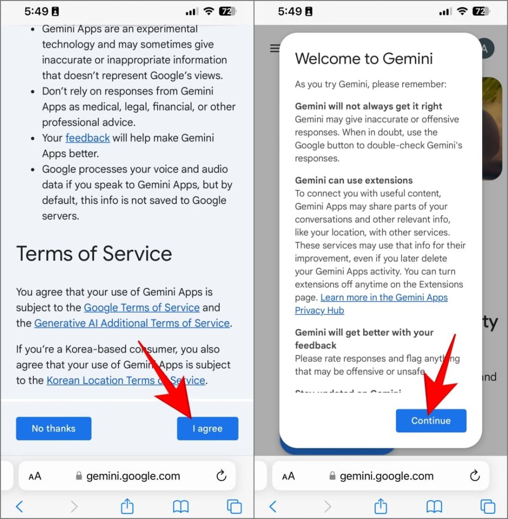Веб-приложение Gemini на iPhone