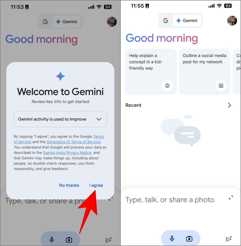 Gemini в приложении Google на iPhone