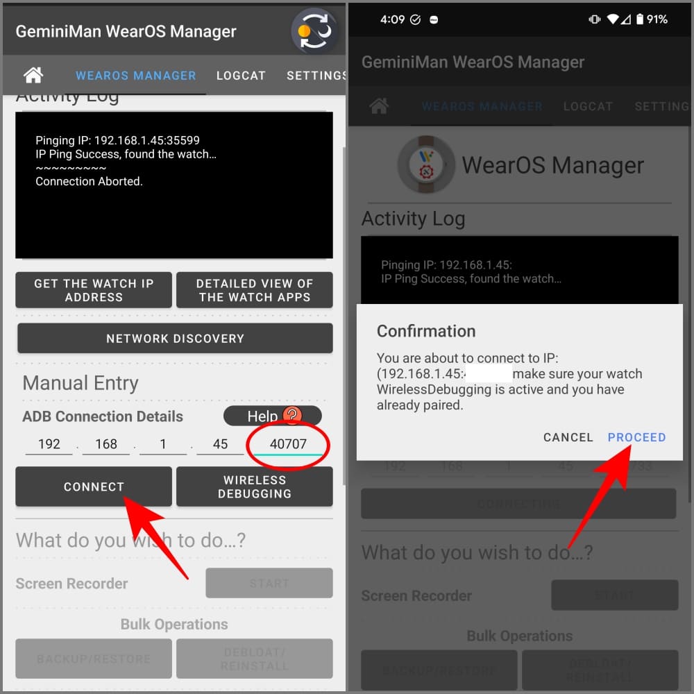 Приложение GeminiMan WearOS Manager на Android