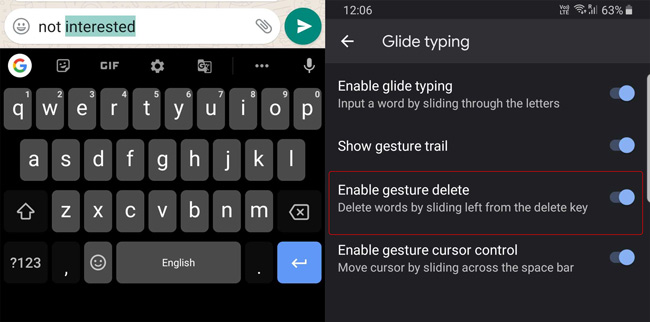 проведите пальцем по экрану, чтобы ввести Gboard