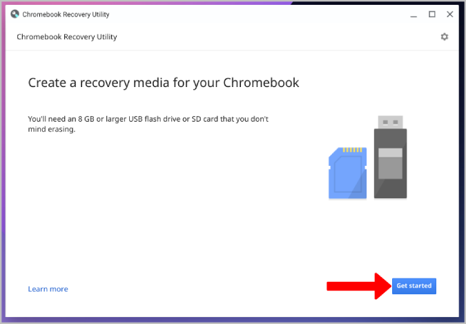 Начало работы с утилитой восстановления Chromebook