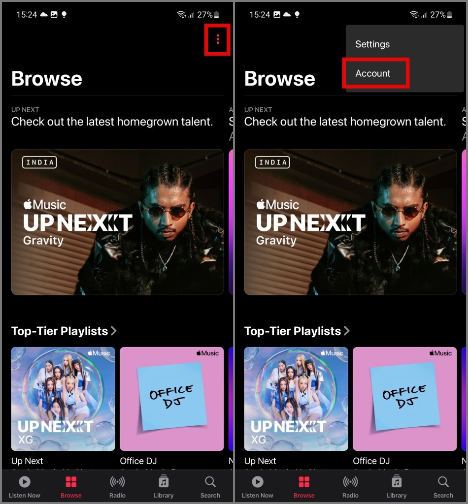 Перейдите в учетную запись Apple Music.