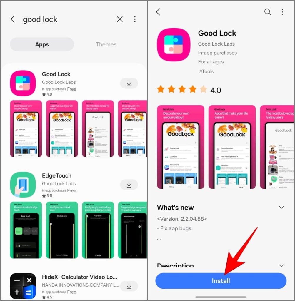 Установка приложения Good Lock из Samsung Store на Galaxy S24