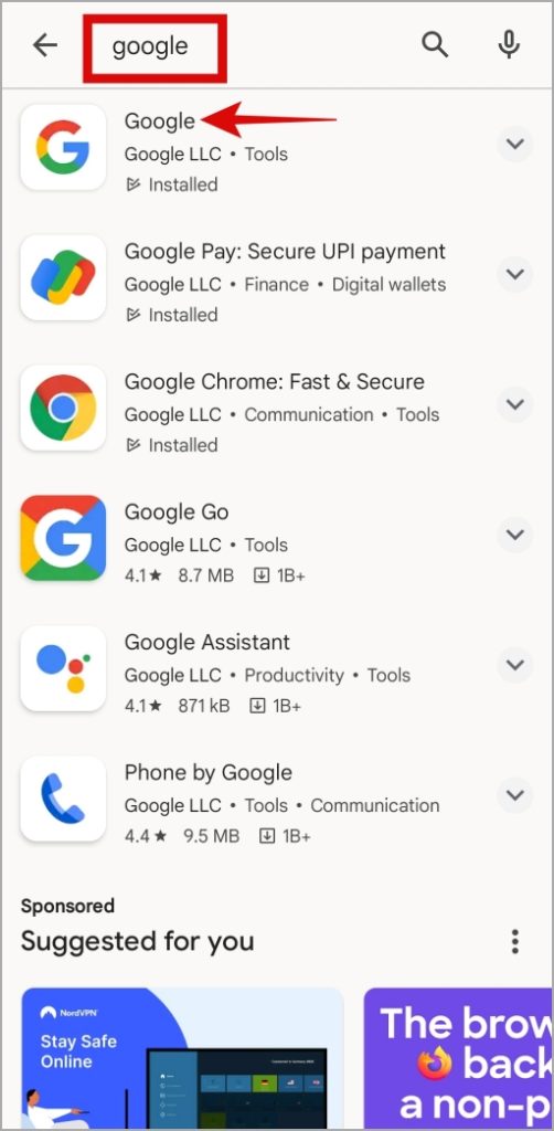 Приложение Google на Android