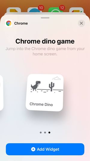 Виджет игры Google Chrome Dino для iPhone Добавить