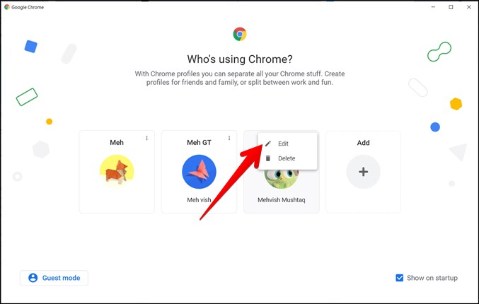 Google Chrome Редактировать профили Изображение